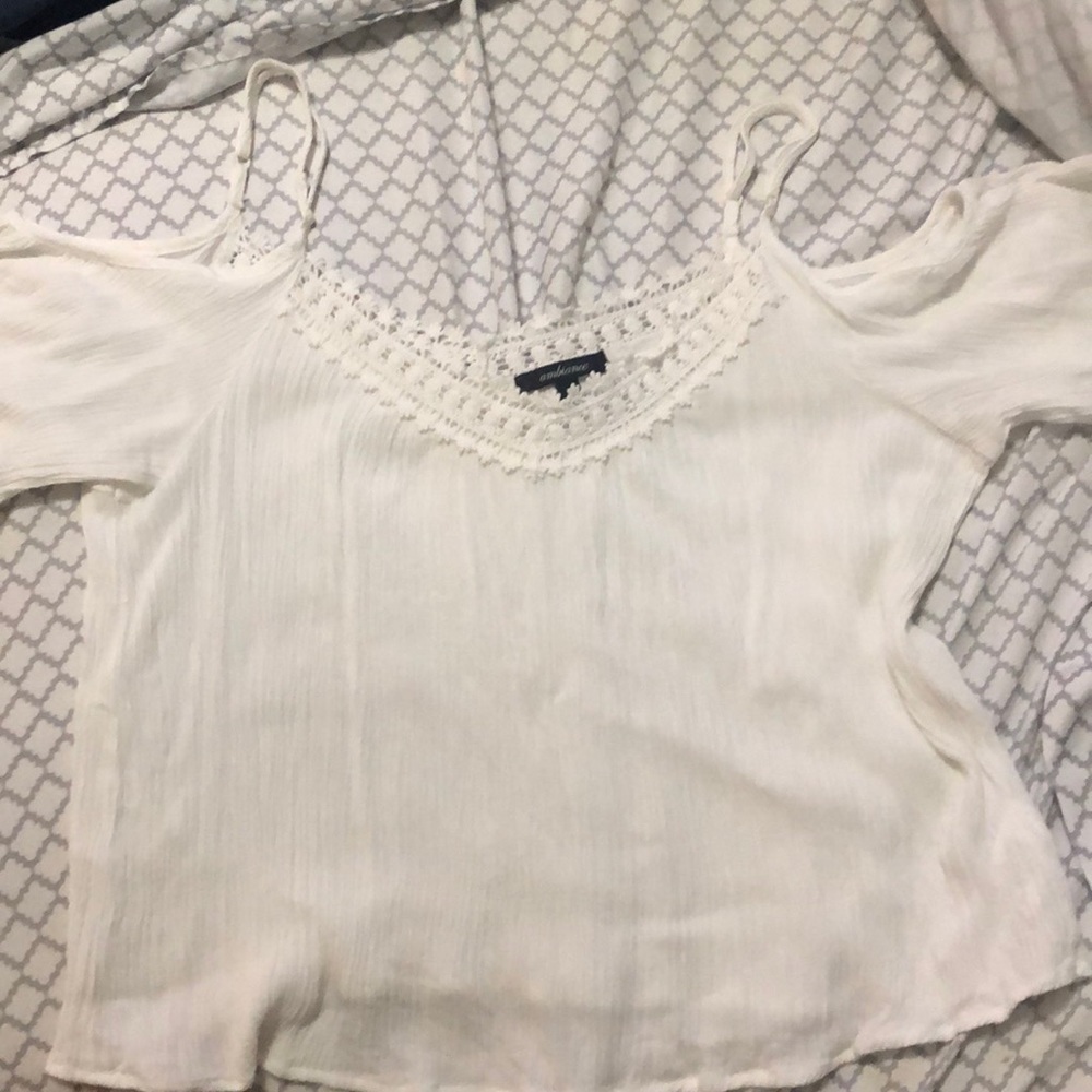Crochet-Trim Open-Shoulder Top
